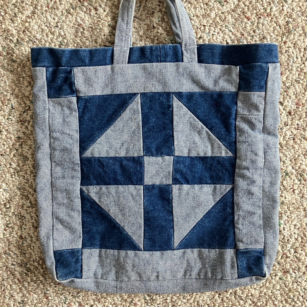 Tote bag denim quilted patchwork upcycled handmade - Picture 7 of 12